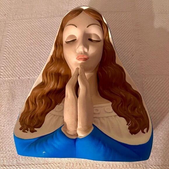 VTG Praying Virgin Mary Head Bust Statue Holland Atlantic Mold Hand Painted EVC. - Picture 7 of 9